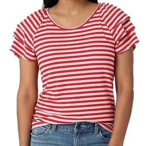Wrangler Essential Flutter Tee Shirt Red Striped Ribbed Knit Top 3XL Nautical